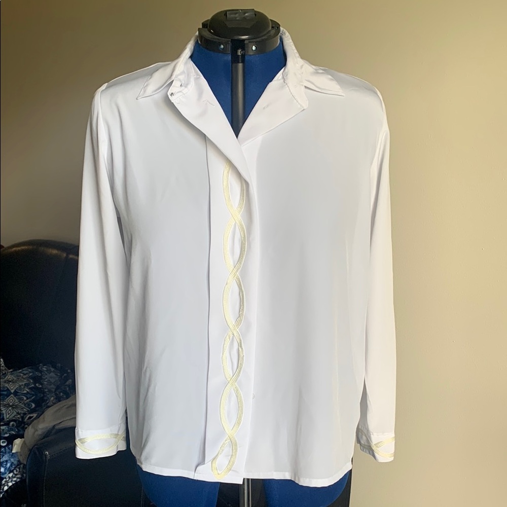 Yves St. Clair White Blouse with Yellow Accents